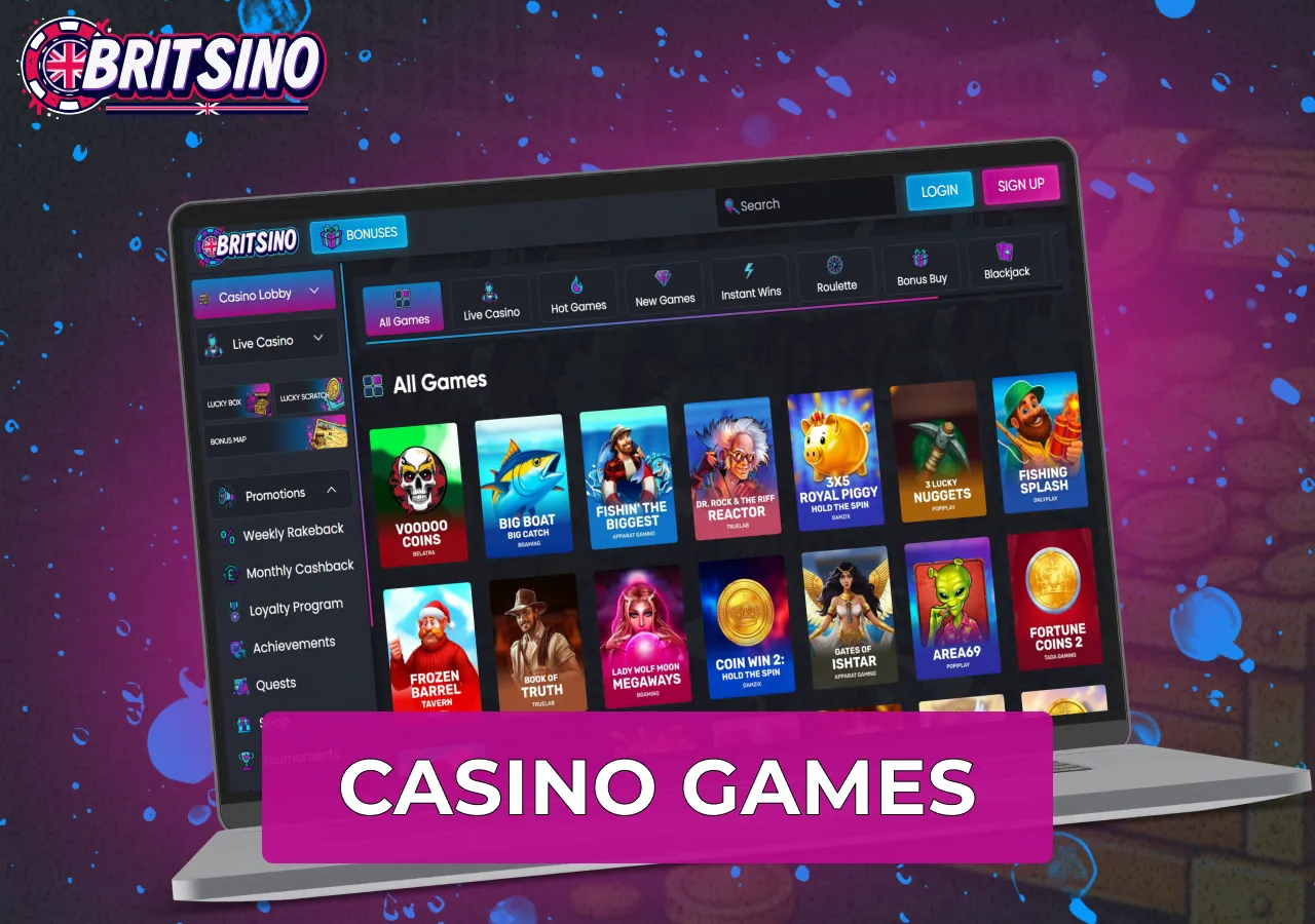The game library includes slots, table games and live dealer casino titles.